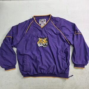 Genuine Stuff LSU Tigers Vintage 90s Pullover Jacket Mens Size L Purple Gold